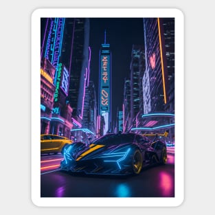 Dark Neon City Sports Car Sticker